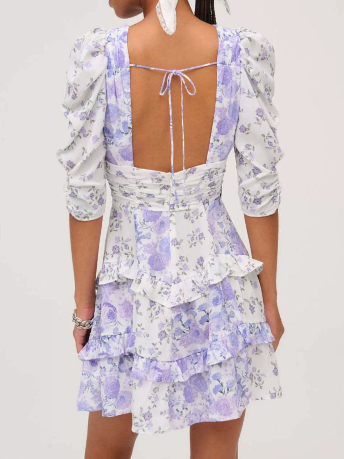 Ruffled Floral-Print Half-Sleeve Dress