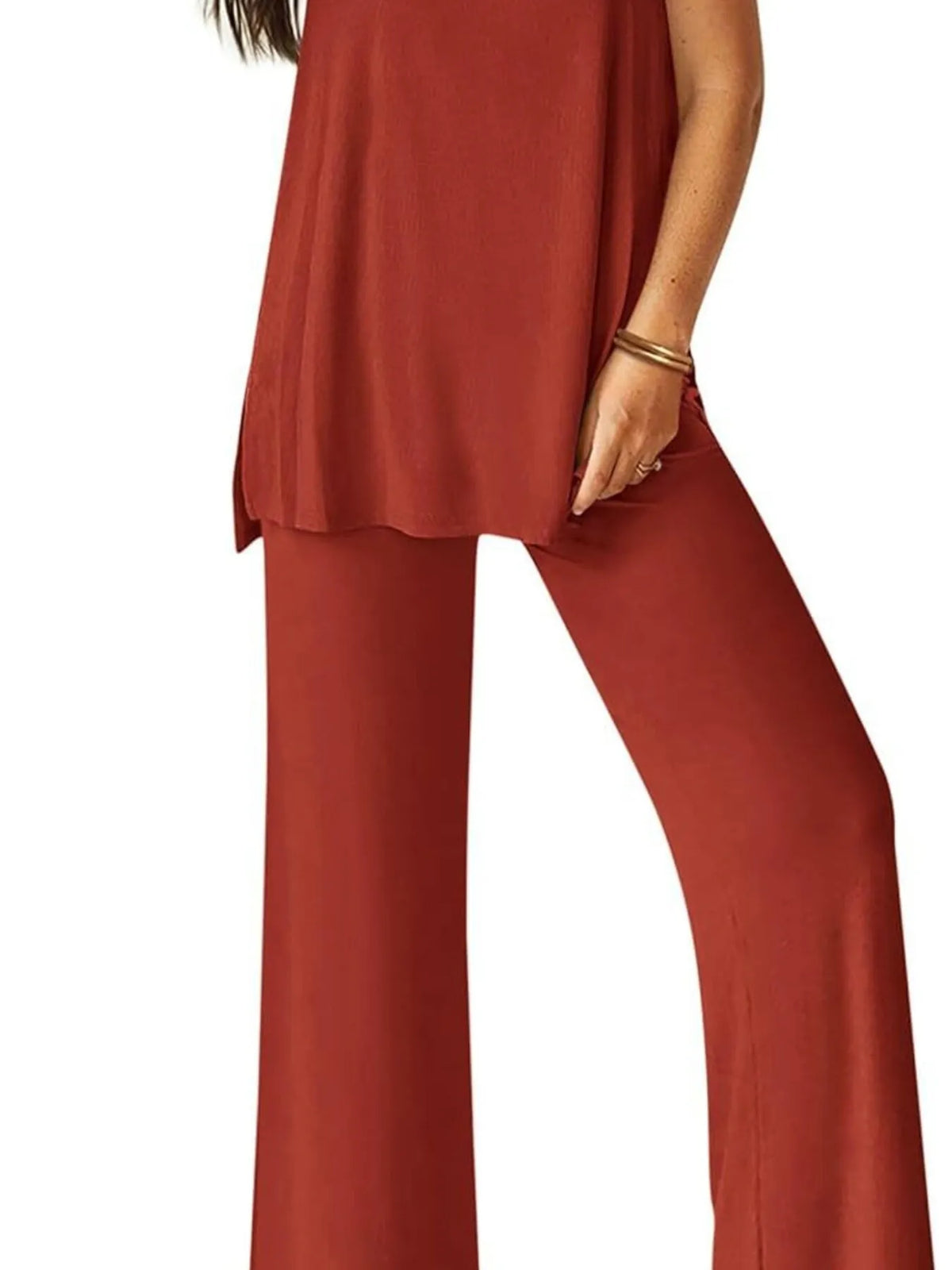 Round-Neck Longline Tank & Wide-Leg Pants Set