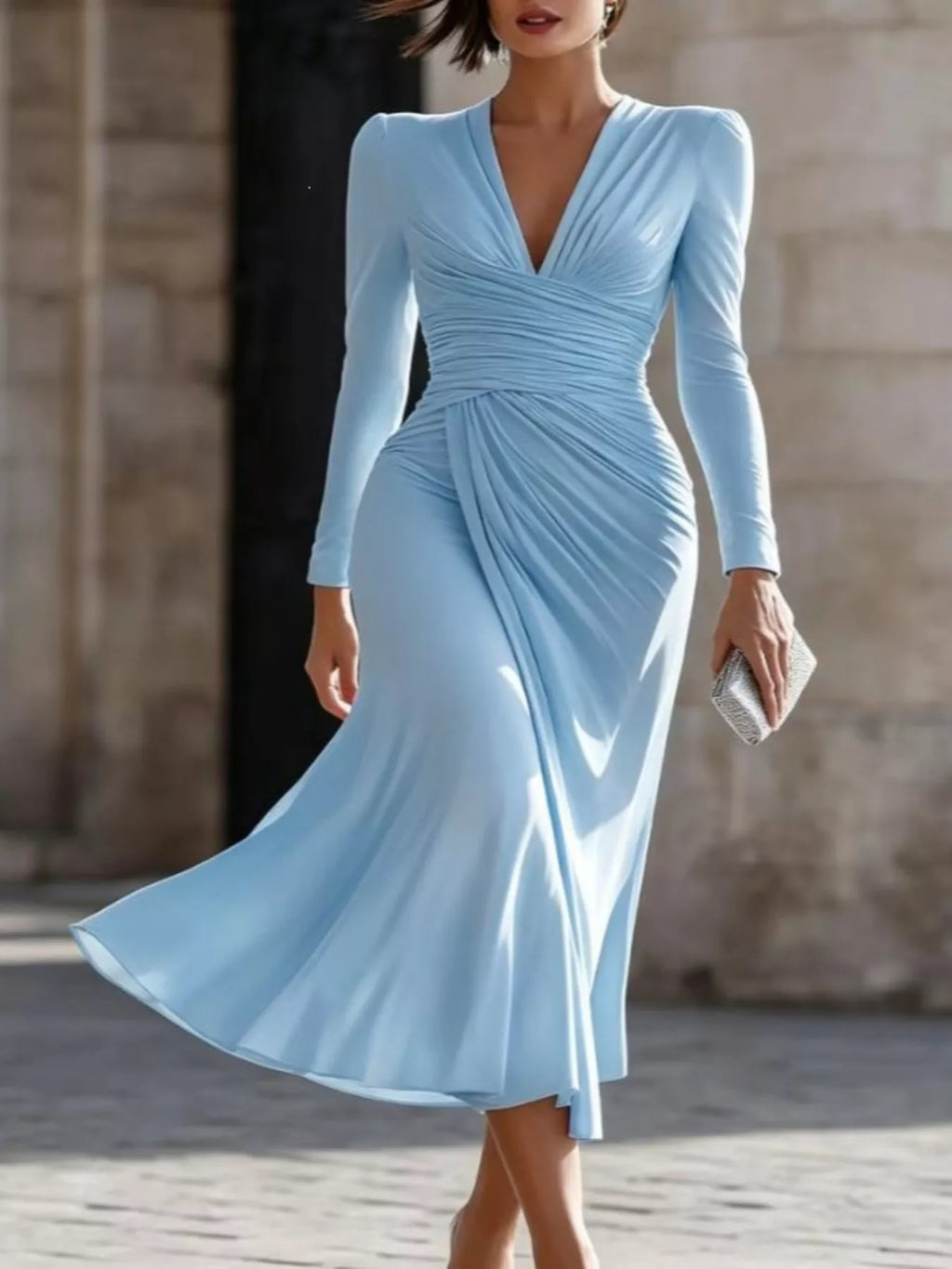 Ruched Long-Sleeve Midi Dress | XS–3XL