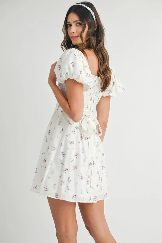 MABLE Floral-Print Puff-Sleeve Mini Dress