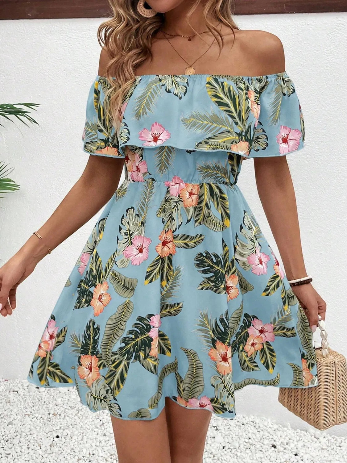 Floral Off-Shoulder Ruffle Mini Dress