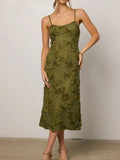 Olive Floral-Texture Midi Cami Dress