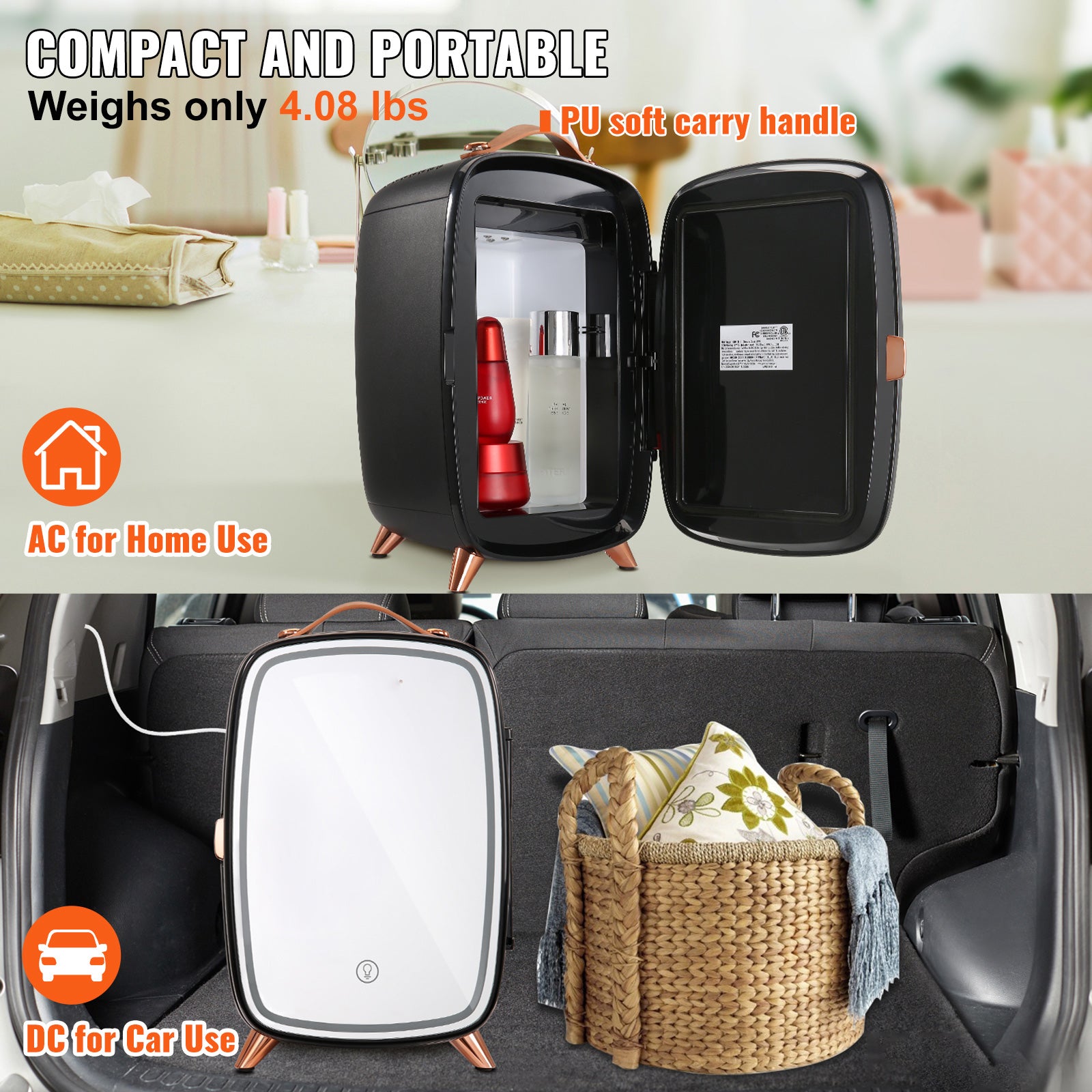 Vevor 6L Skincare Mini Fridge — LED Light, HD Mirror & AC/DC Cosmetic Refrigerator — Prime Trend Market