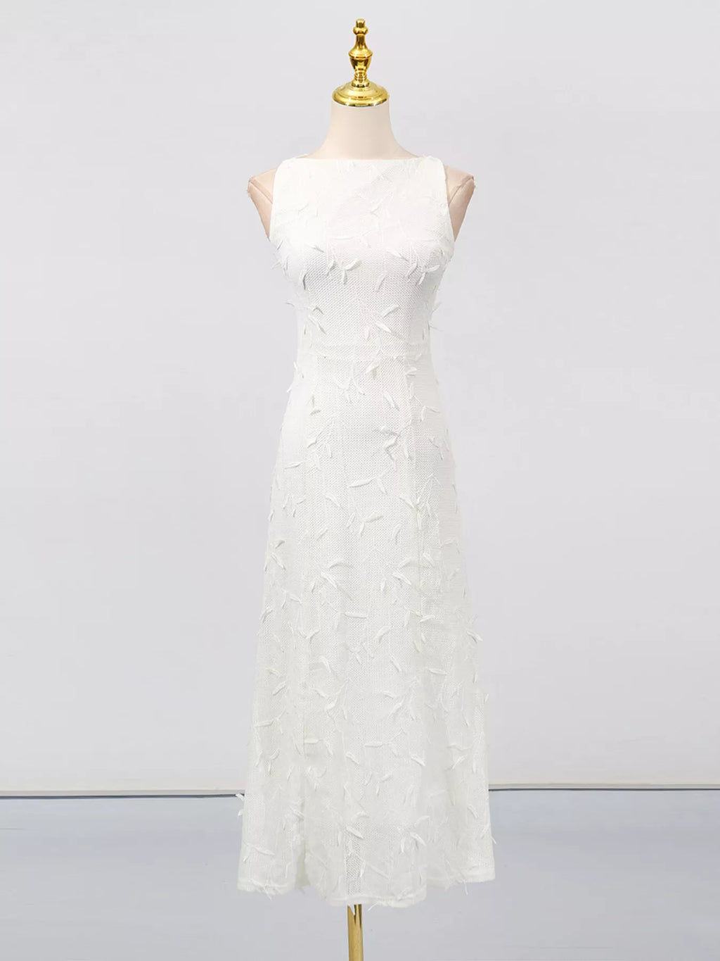 Sleeveless Floral Appliqué Midi Dress