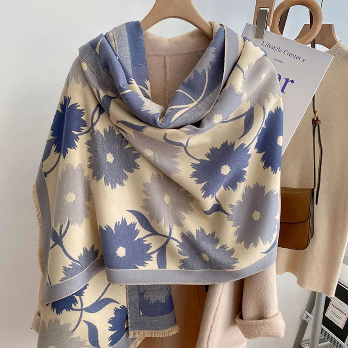 Floral-Print Polyester Scarf