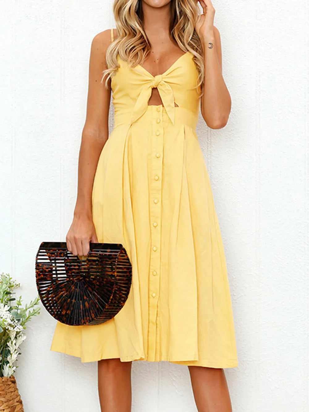 Sweetheart Tie-Front Cutout Cami Dress
