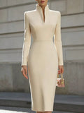 Stand-Collar Long-Sleeve Midi Dress | S–3XL