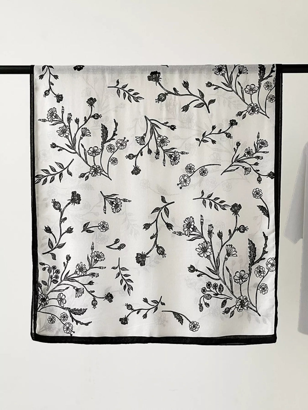 Floral-Border Lightweight Polyester Scarf