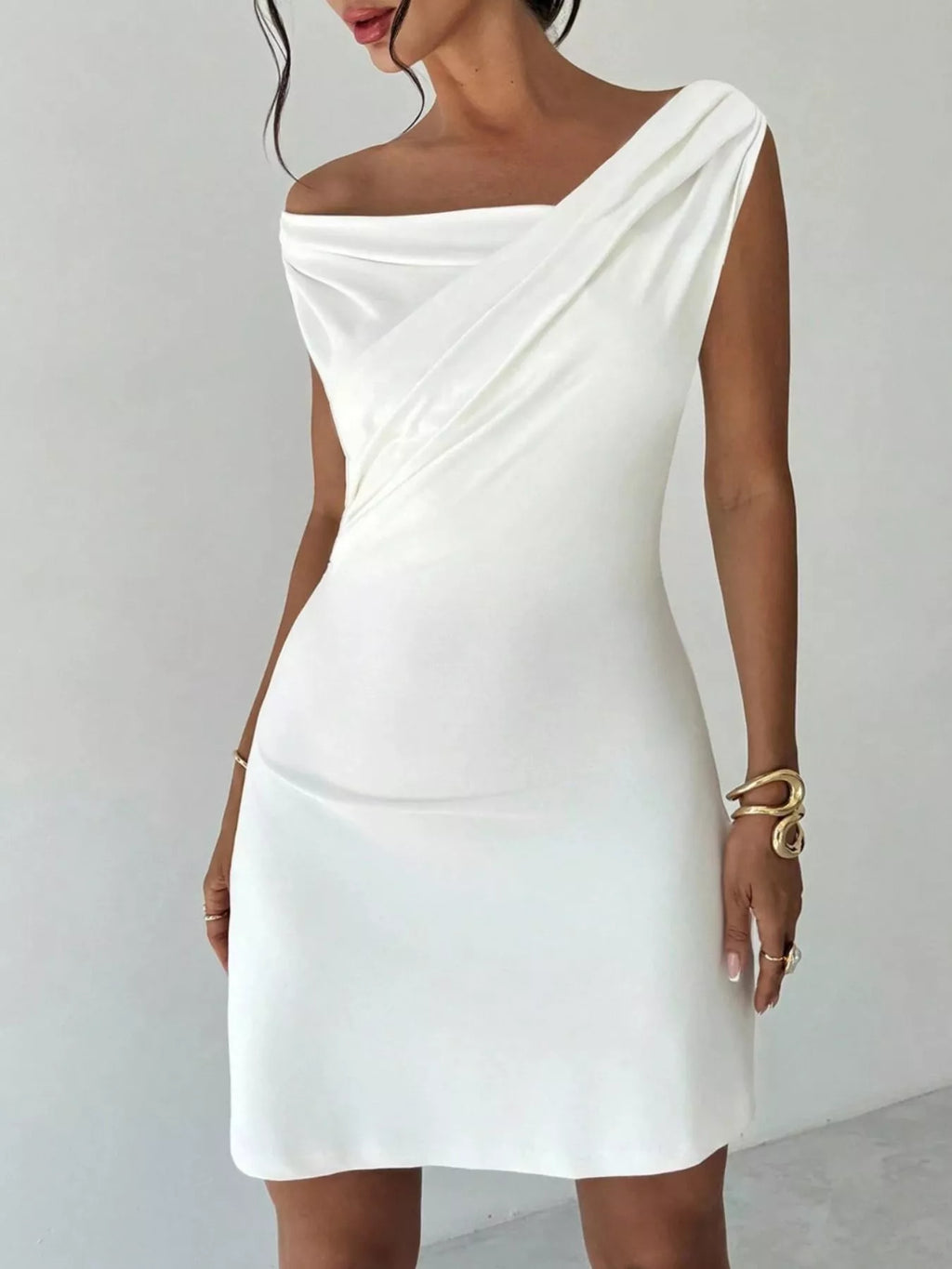 Off-Shoulder Draped Mini Dress