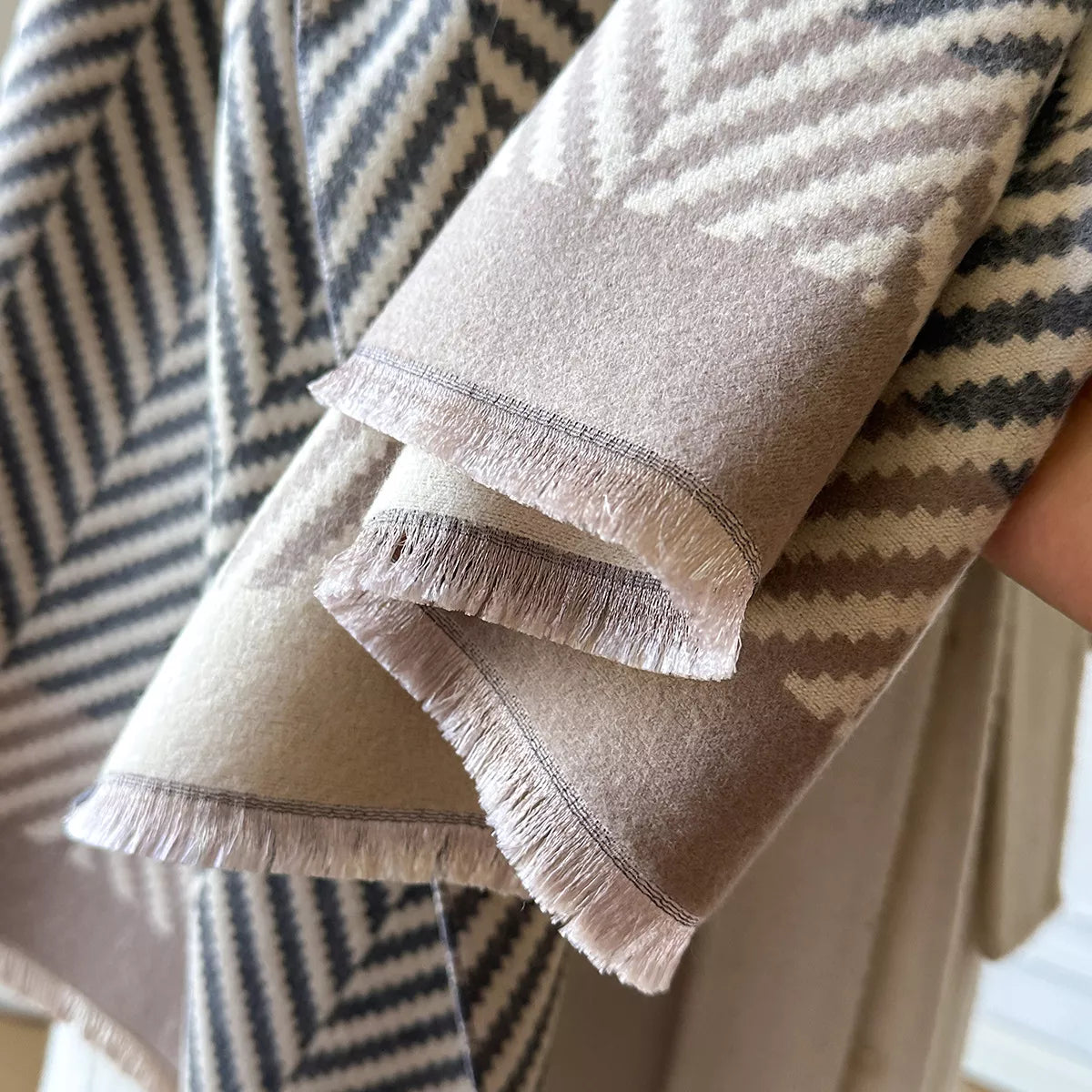 Cotton Patterned Raw-Hem Scarf