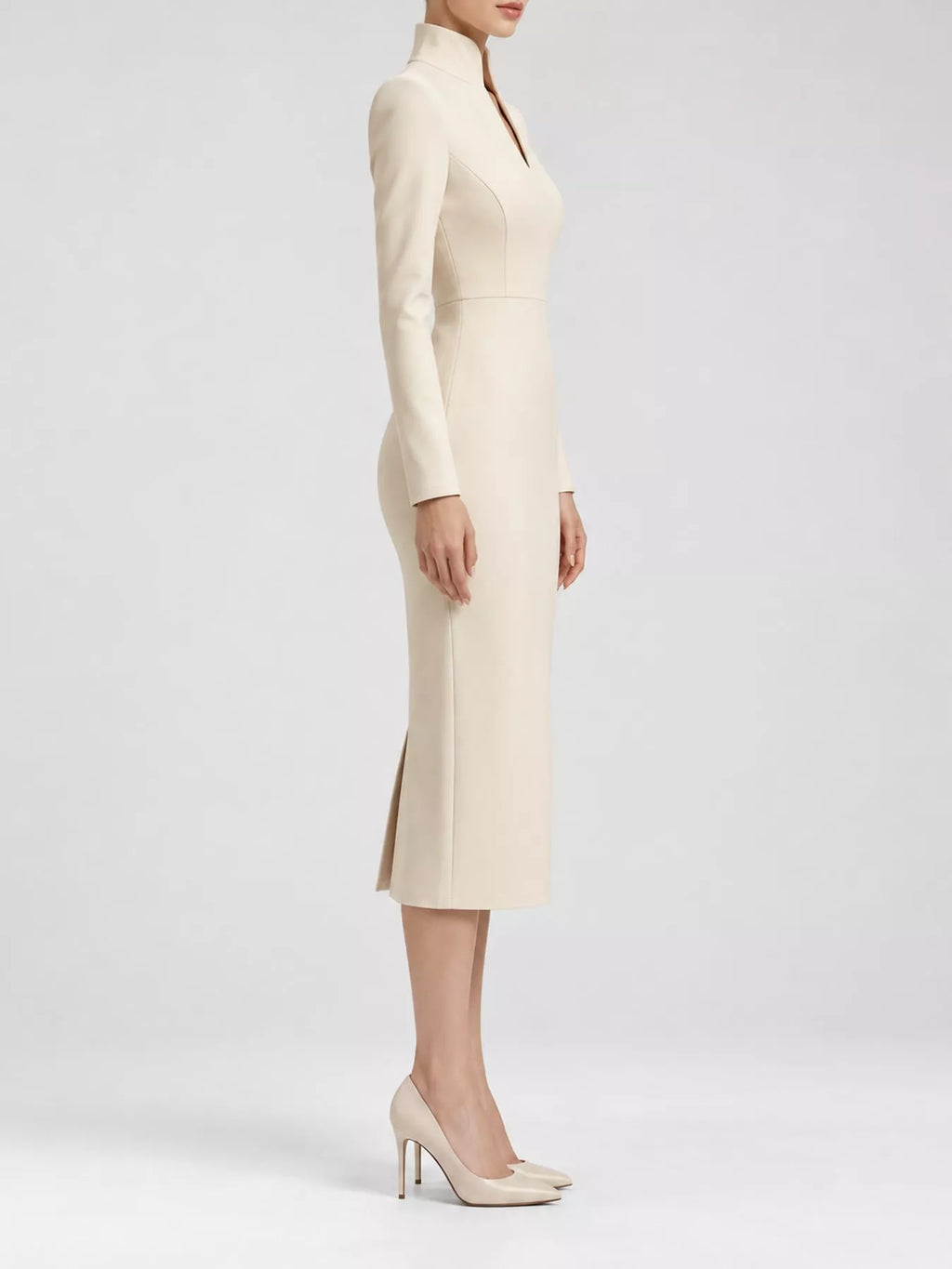 Stand-Collar Long-Sleeve Midi Dress | S–3XL