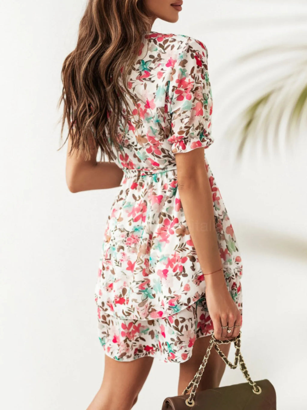 Floral Tie-Waist Layered Ruffle-Hem Mini Dress
