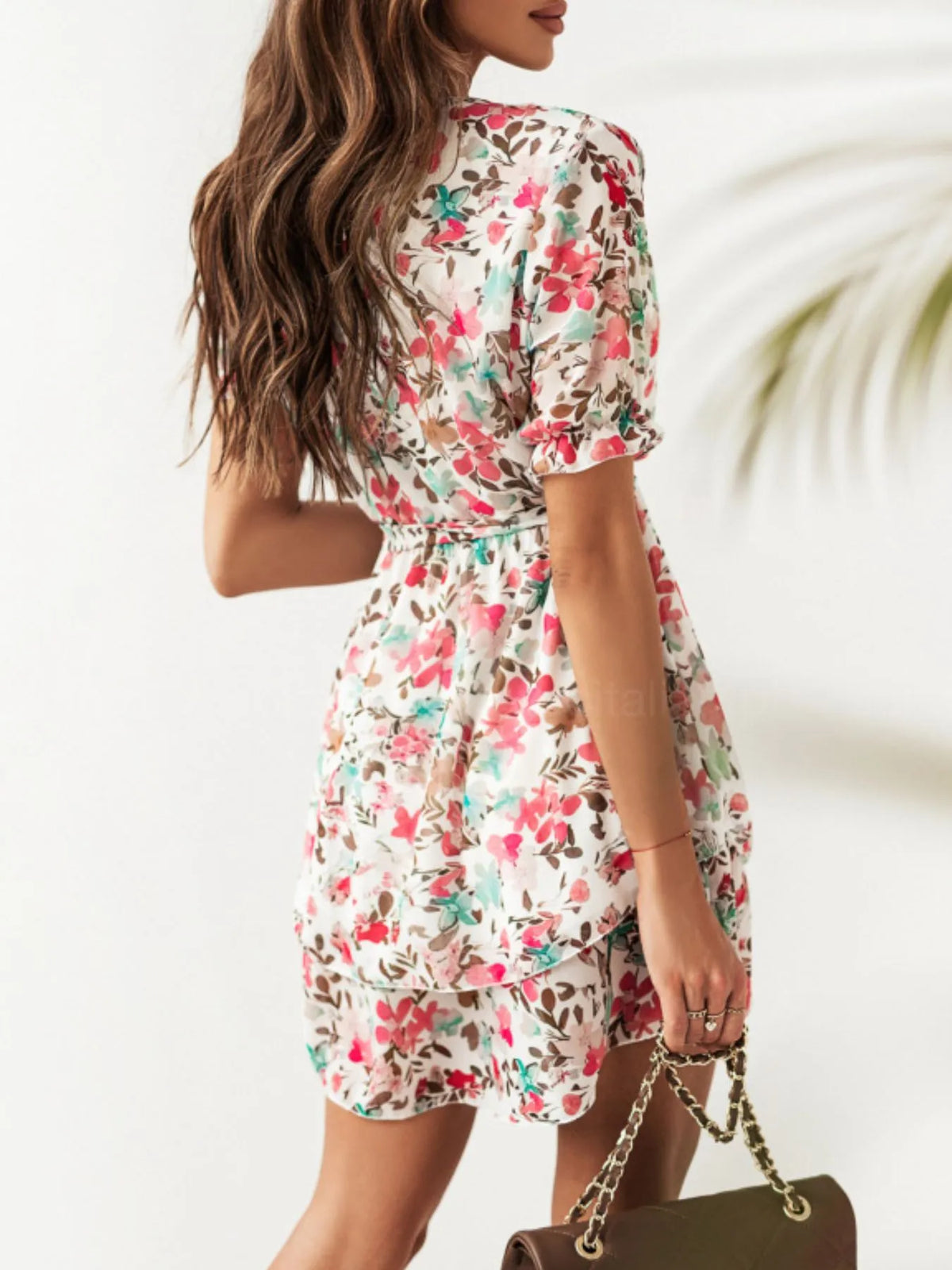 Floral Tie-Waist Layered Ruffle-Hem Mini Dress