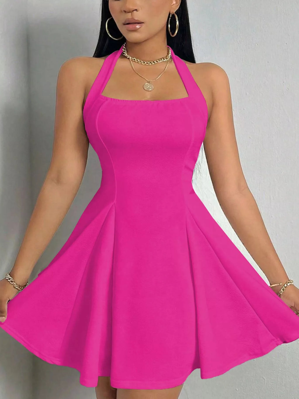 Halter Neck A-Line Mini Dress | XS–XL