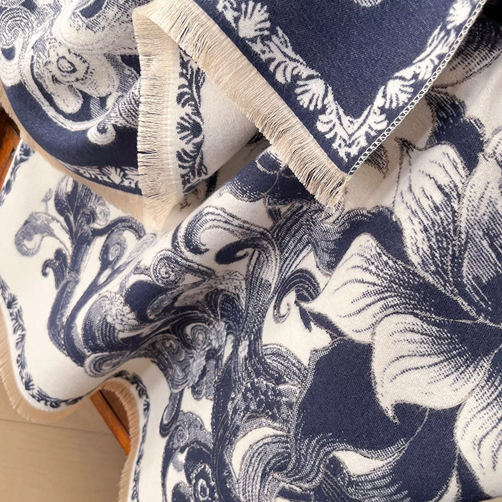 Floral-Print Polyester Raw-Hem Scarf