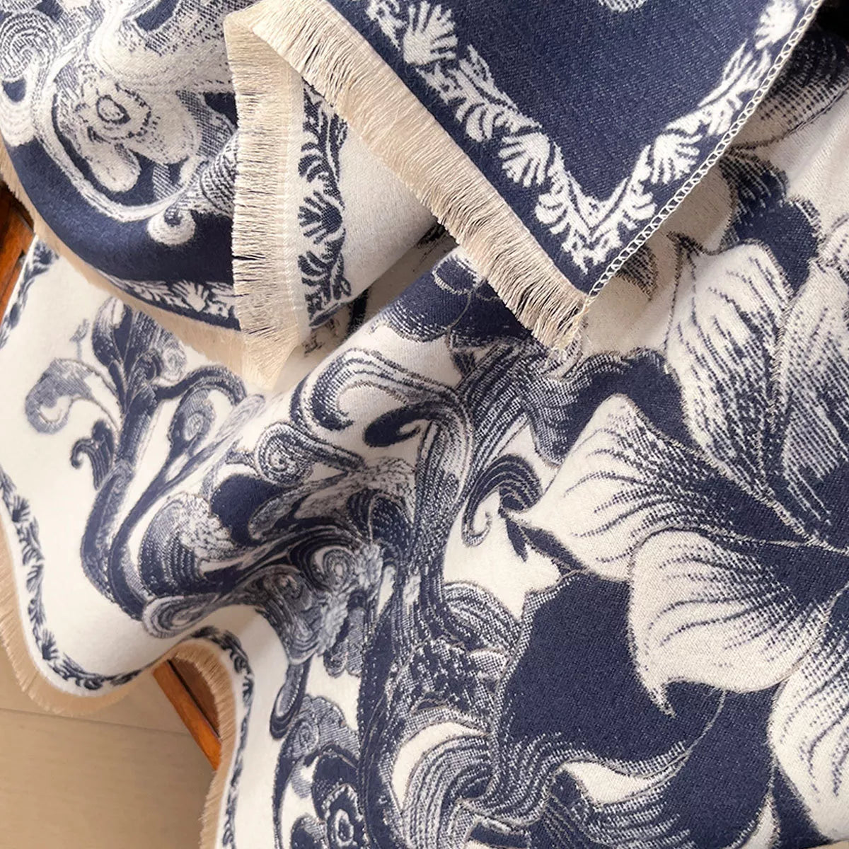 Floral-Print Polyester Raw-Hem Scarf