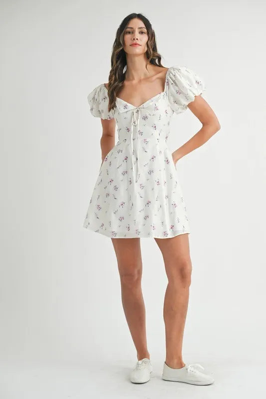 MABLE Floral-Print Puff-Sleeve Mini Dress