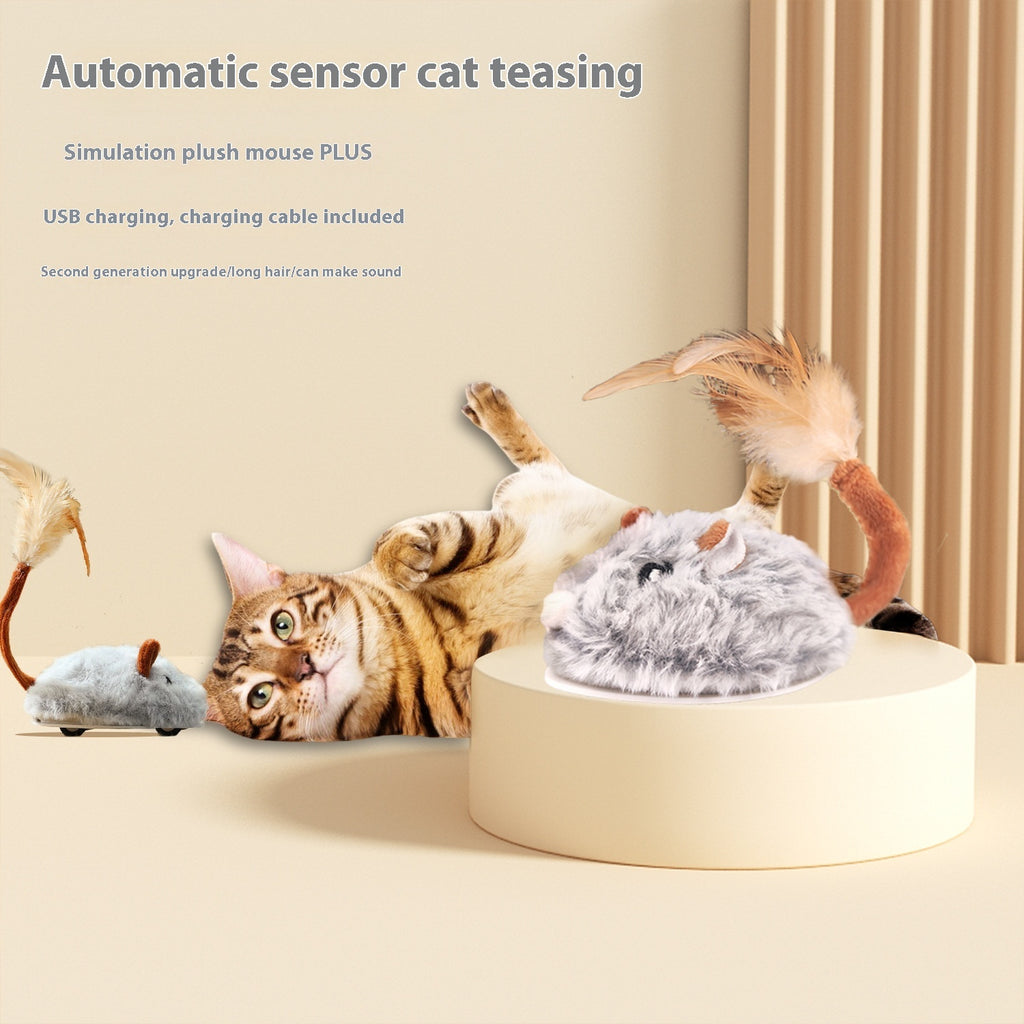 PawHunt Electric Mouse Cat Toy – Auto-Moving Plush Interactive Pole Toy for Cats | 3 Colors — Prime Trend Market