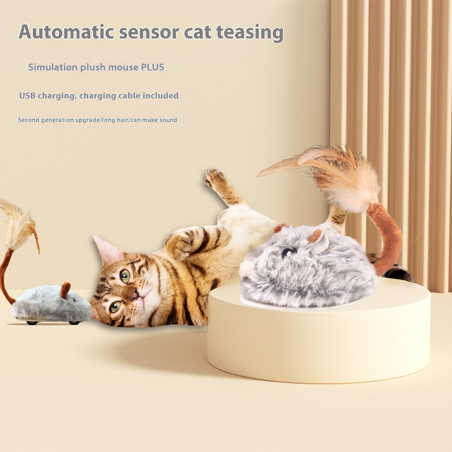 PawHunt Electric Mouse Cat Toy – Auto-Moving Plush Interactive Pole Toy for Cats | 3 Colors — Prime Trend Market
