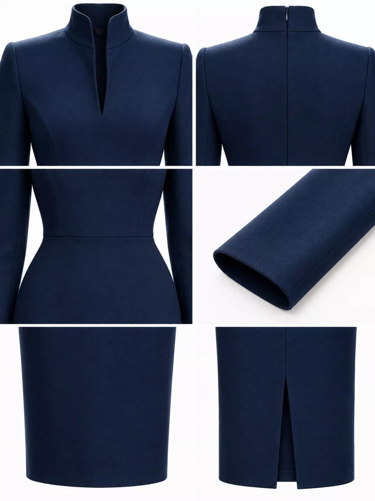 Stand-Collar Long-Sleeve Midi Dress | S–3XL