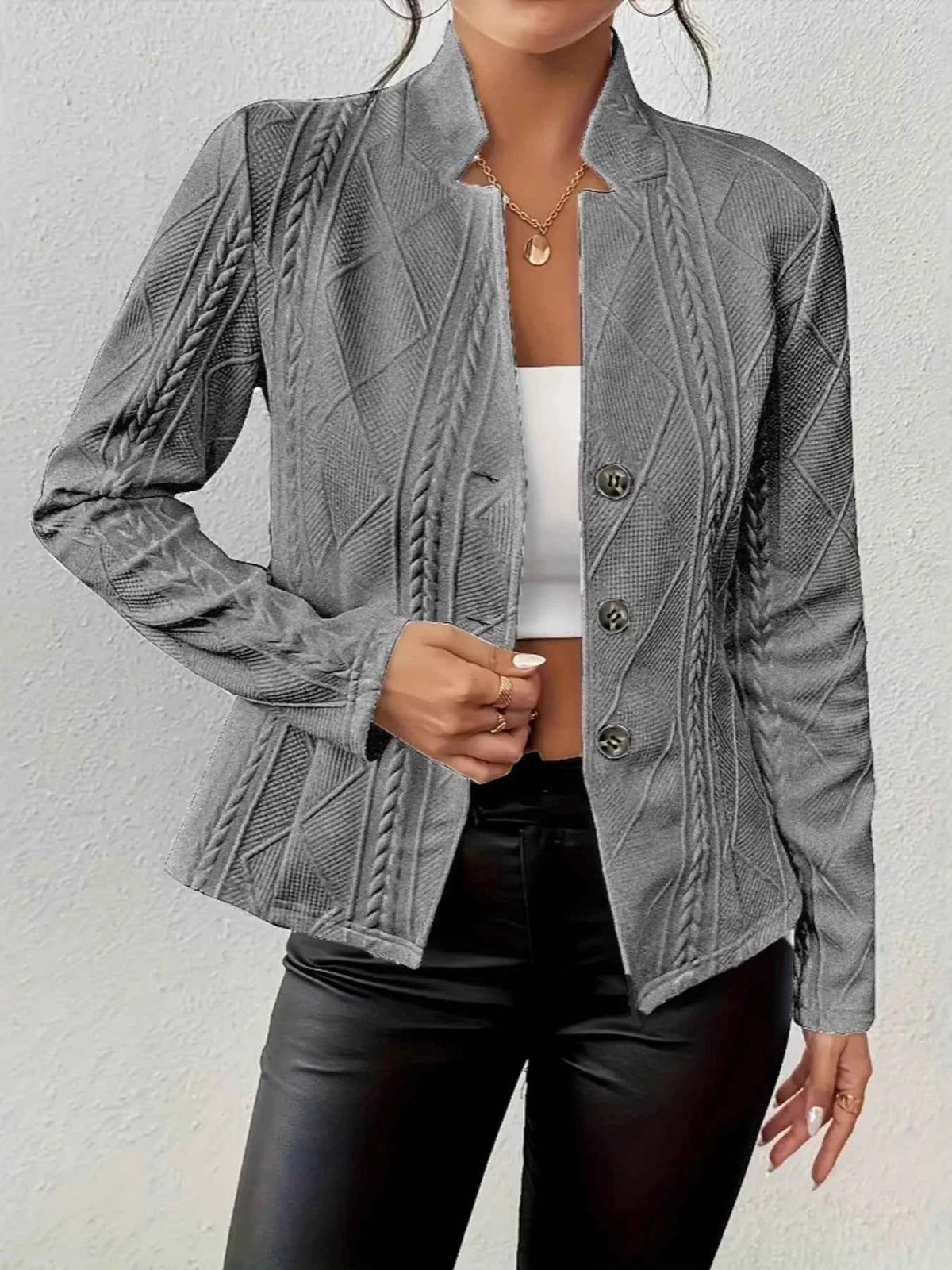 Textured Button-Front Blazer