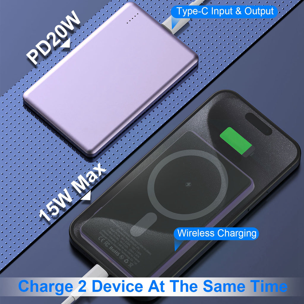 2-in-1 MagSafe Wireless Power Bank 5000mAh — PD20W Fast Charging, Ultra-Slim 8mm, 4 Colors — Prime Trend Market