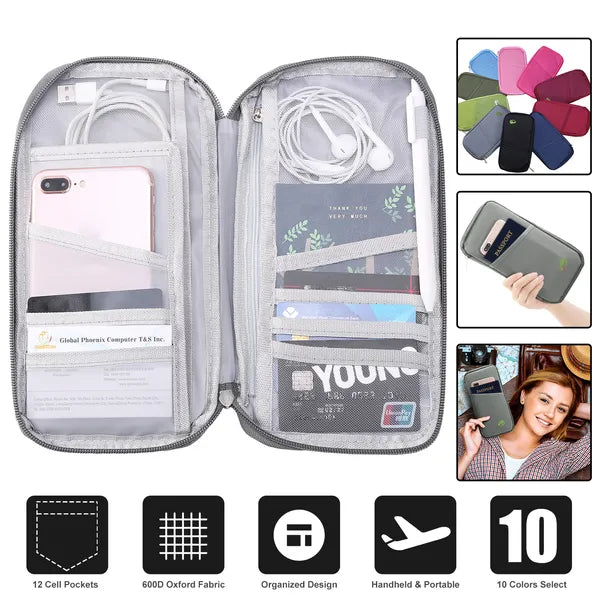 Travel Passport Wallet | 12-Cell Organizer | Water-Repellent | Card, ID & Phone Holder — Eliza & Tuan