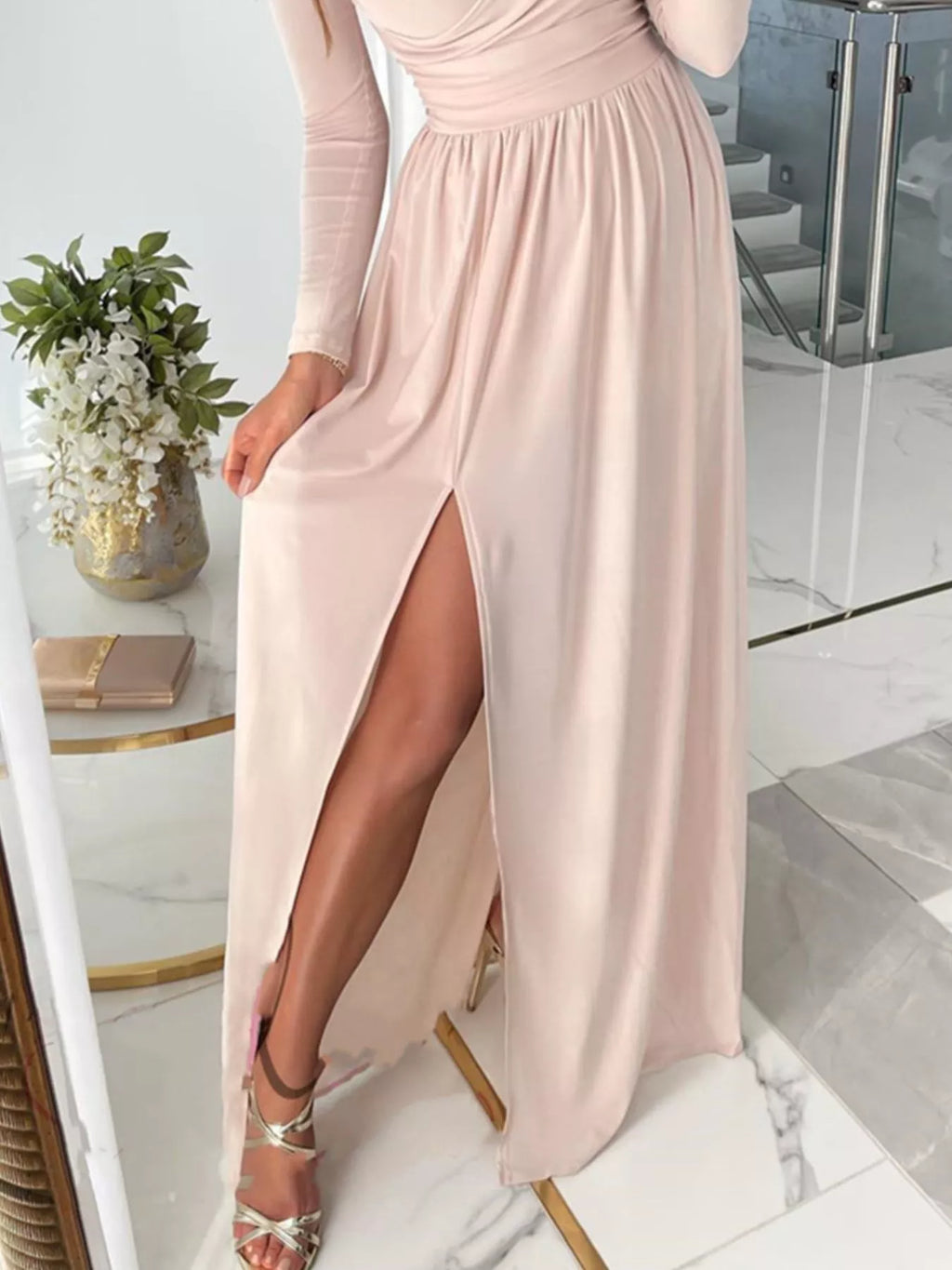 Surplice Cold-Shoulder Slit Maxi Dress