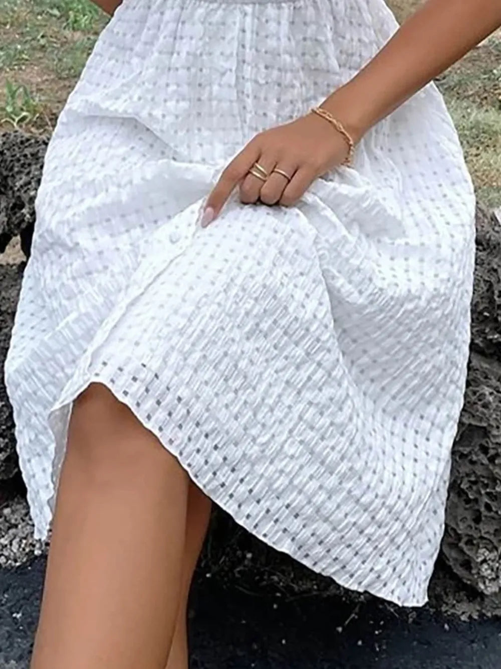 Textured Surplice Short-Sleeve Dress