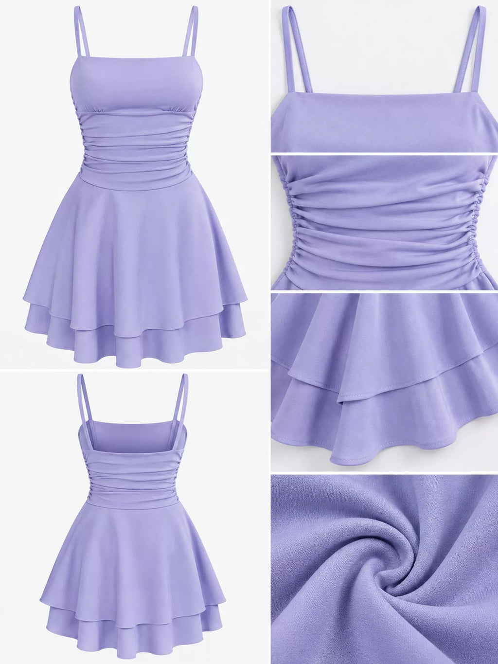 Ruched Spaghetti-Strap Layered Mini Dress