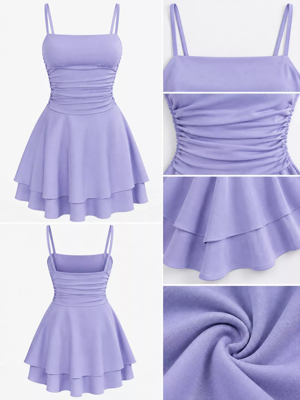Ruched Spaghetti-Strap Layered Mini Dress