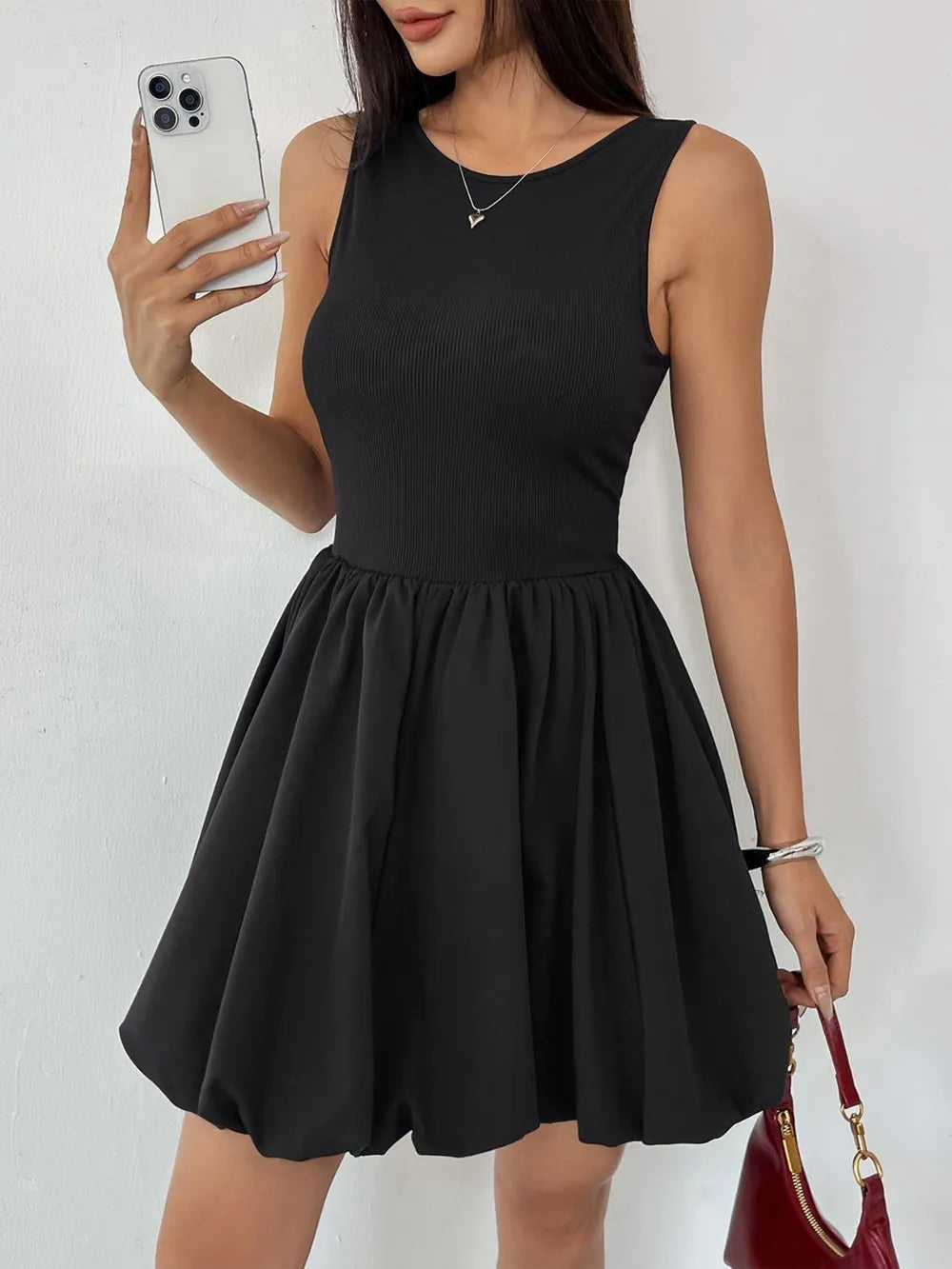 Perfee Black Sleeveless Scoop-Back Mini Dress