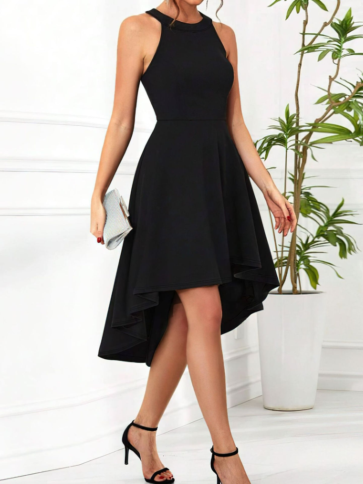 Sleeveless High-Low Hem Dress