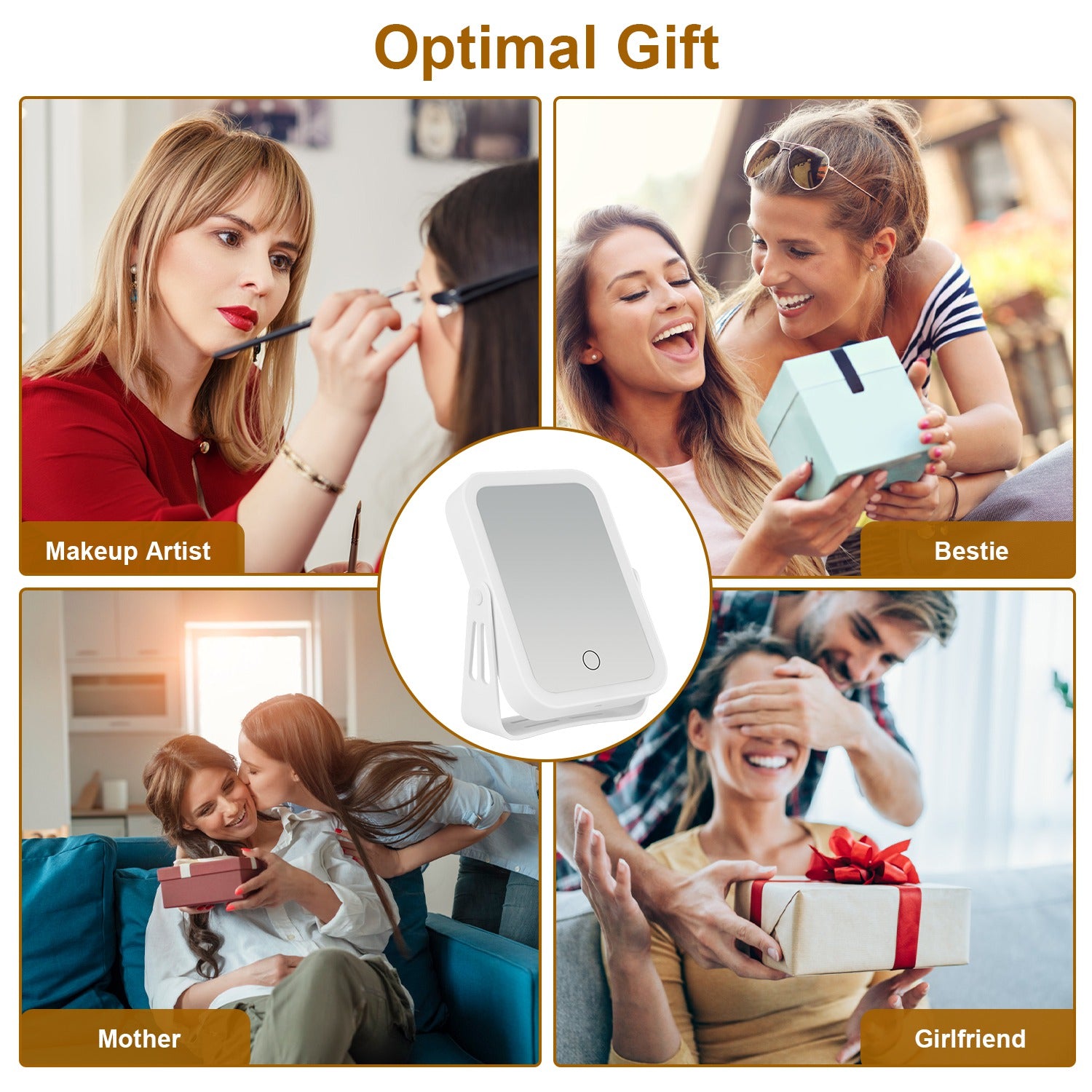 10X Magnifying LED Makeup Mirror – Double Sided, 3 Light Colors, Touch Screen, USB Rechargeable | White — Eliza & Tuan