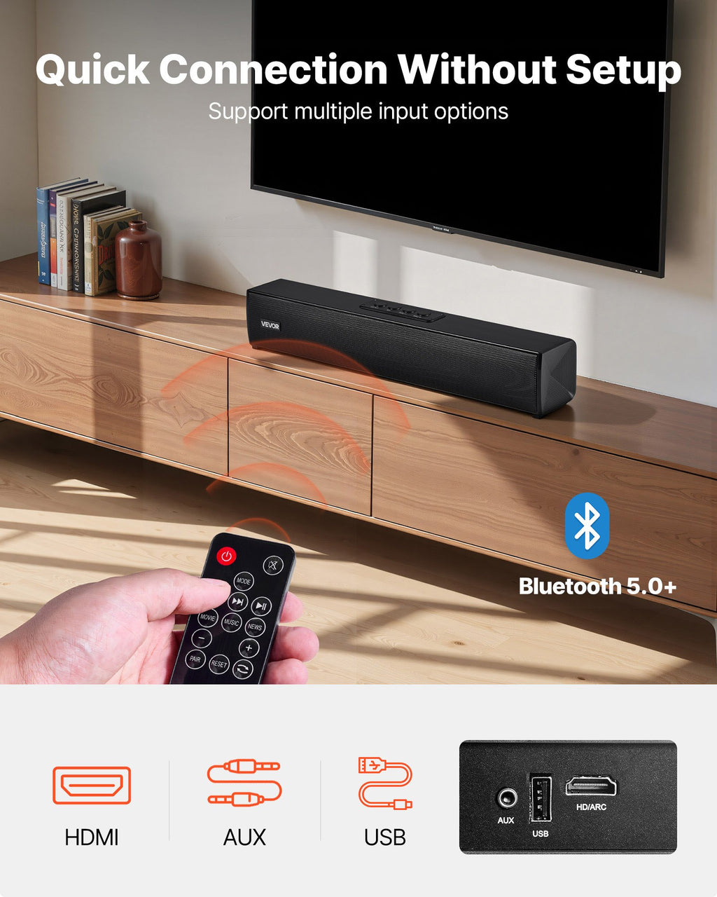 SoundElite™ 17-Inch Compact Soundbar — 80W Surround Sound & Bluetooth 5.0 Home Theater Audio — Eliza & Tuan