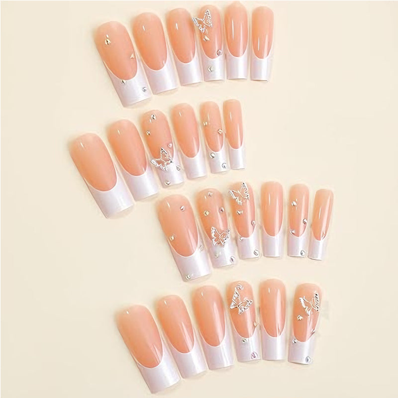 Diamond Butterfly Press-On Nails – 24 PCS Long Square Head Shape | Rhinestone Crystal Glam — Prime Trend Market