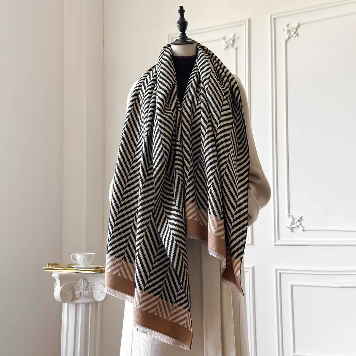 Cotton Patterned Raw-Hem Scarf