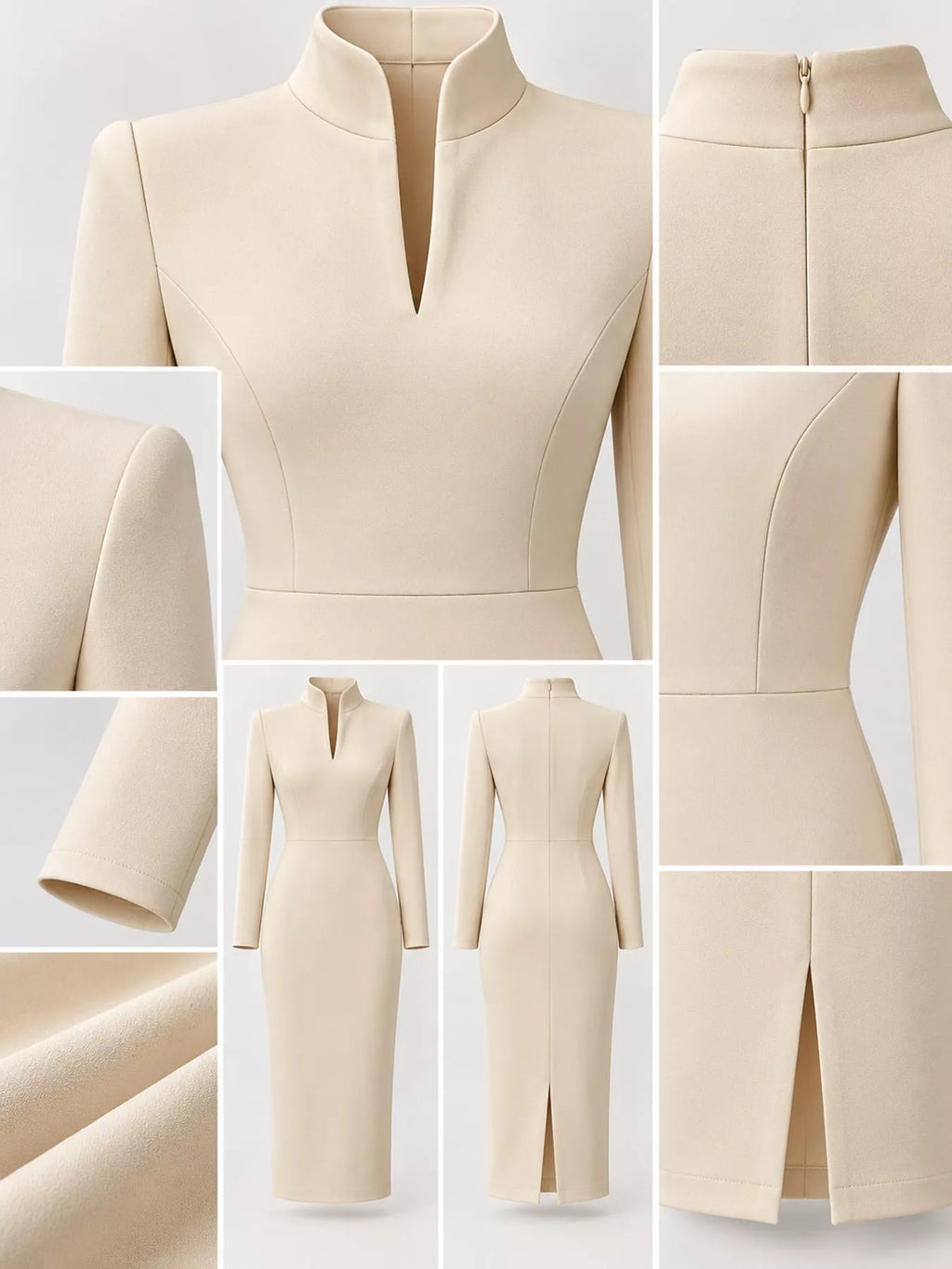 Stand-Collar Long-Sleeve Midi Dress | S–3XL