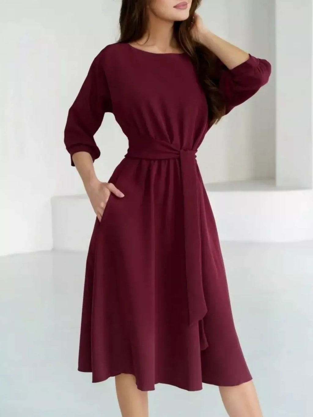 Belted Midi Dress with Pockets | S–XXL