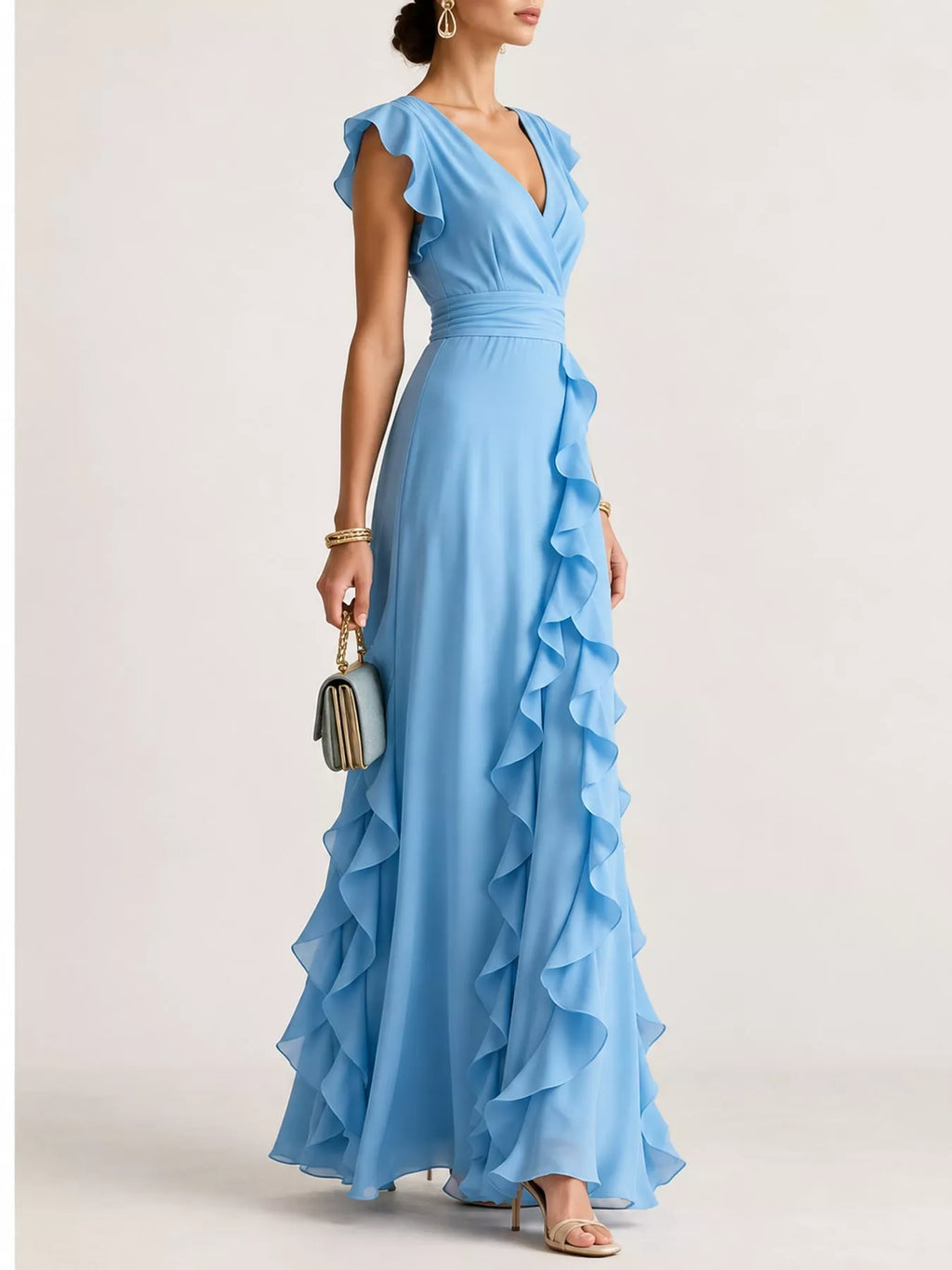 Ruffled Surplice Sleeveless Maxi Dress