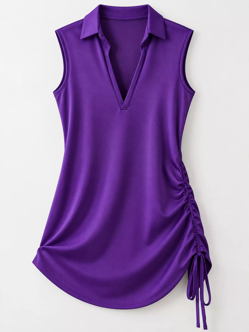 Sleeveless V-Neck Side-Drawstring Mini Dress, S–3XL