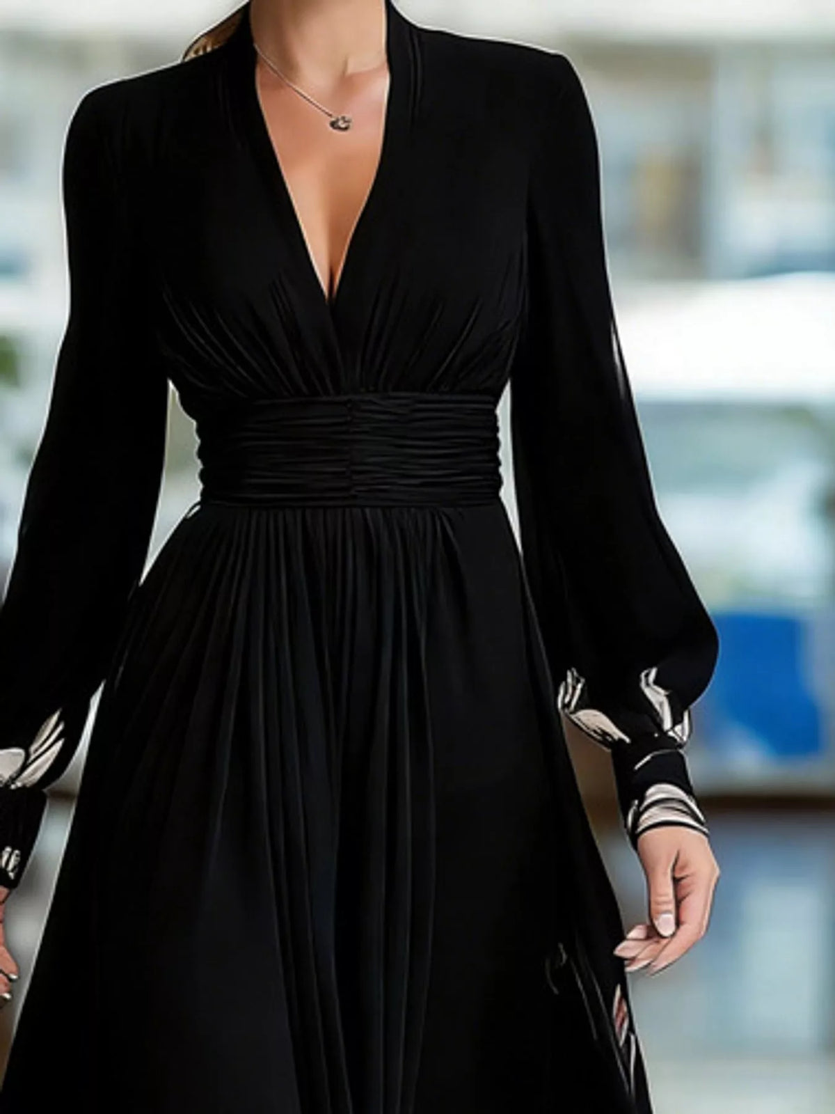 Floral V-Neck Sheer-Sleeve Ruched Maxi Dress
