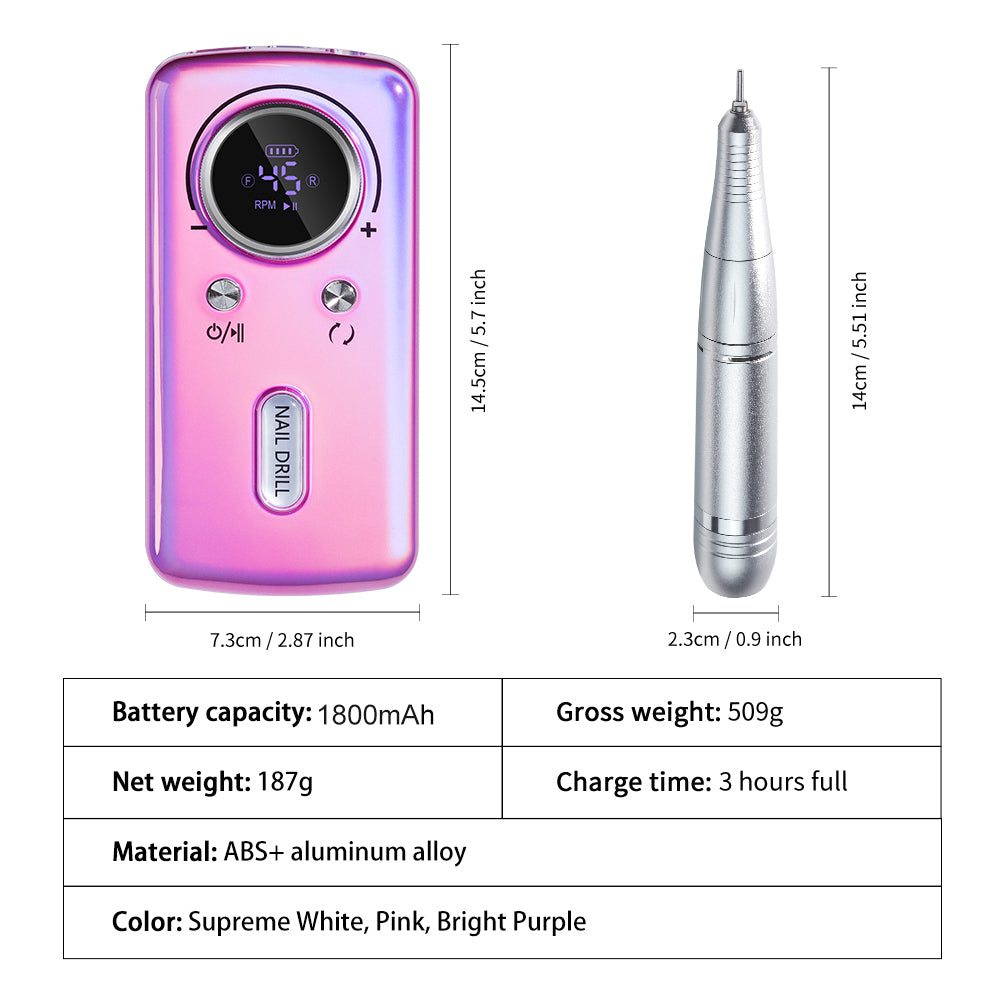 45000RPM Cordless Electric Nail Drill – LCD Display, 6 Bits, Rechargeable — Prime Trend Market