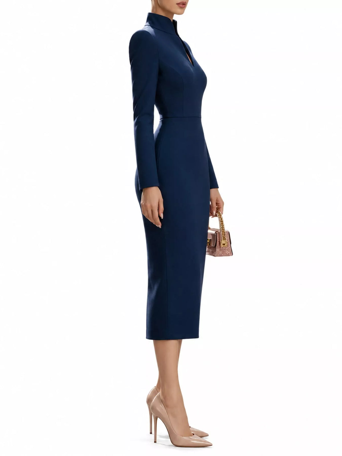 Stand-Collar Long-Sleeve Midi Dress | S–3XL