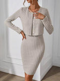 Khaki Ribbed Cami Dress with Cardigan