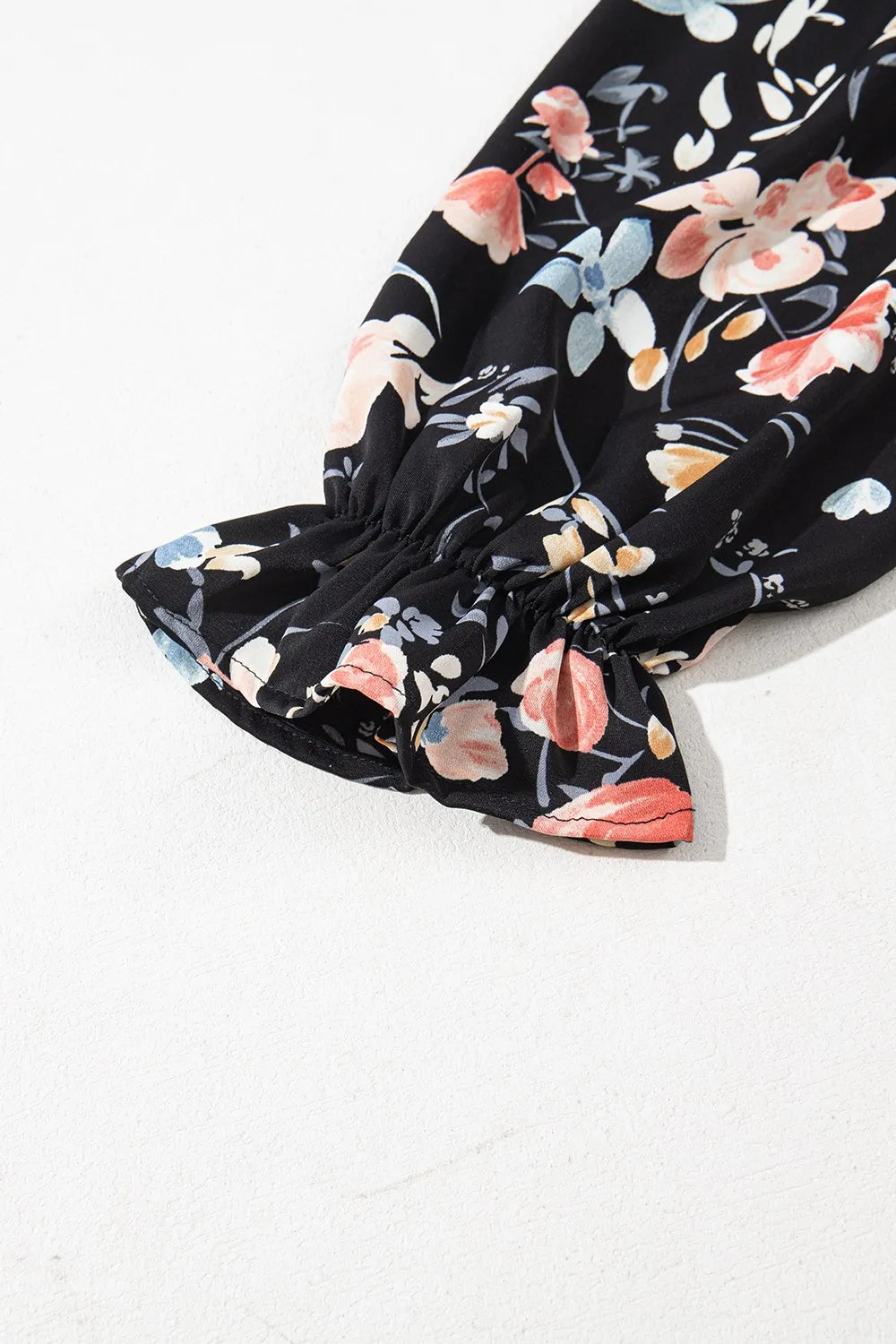 Floral Square-Neck Flounce-Sleeve Slit Midi Dress