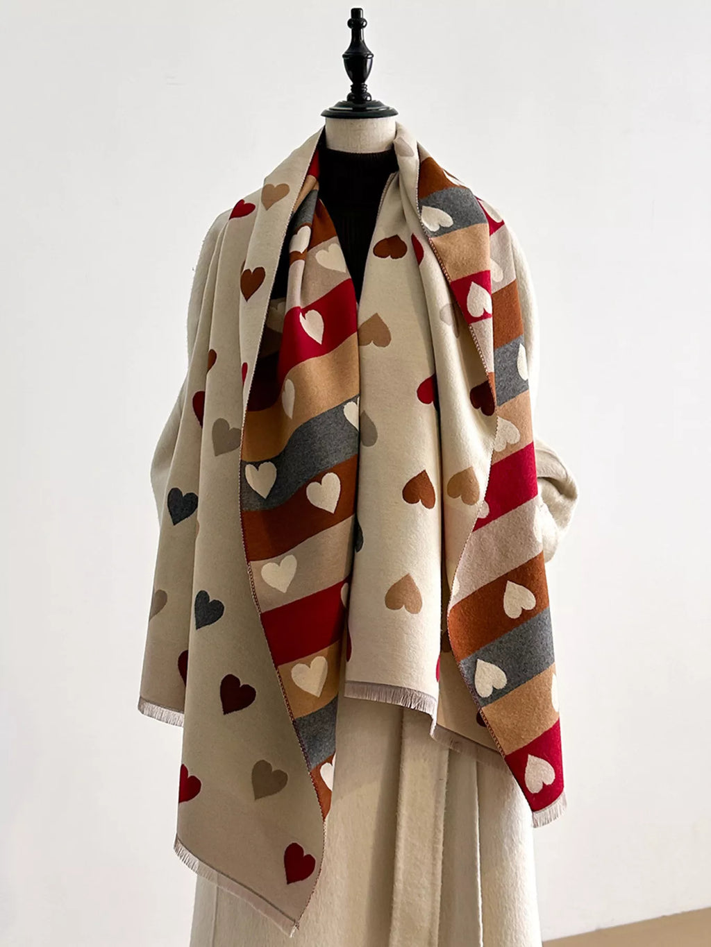 Heart-Pattern Polyester Scarf