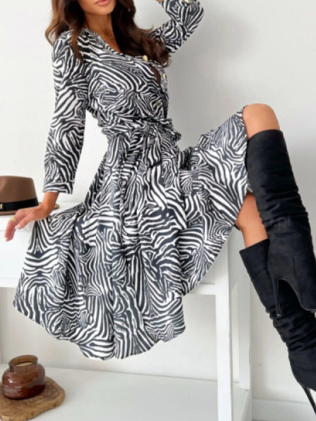 Printed Tie-Waist Midi Dress | S–2XL