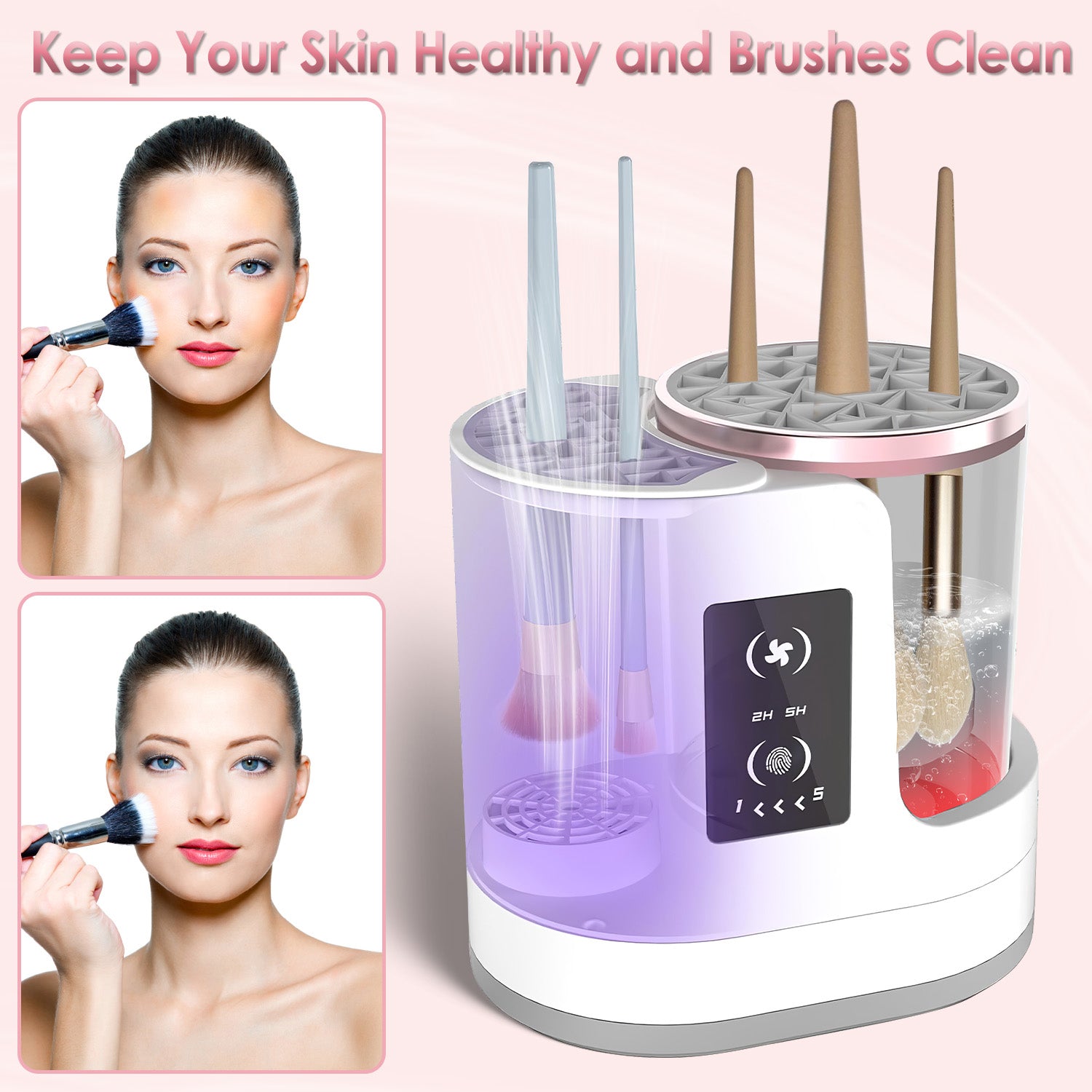 4 In 1 Electric Makeup Brush Cleaner USB Powered Automatic Brush Blender Machine With Timer Digital Display Cleaning Drying UV Disinfection Brush Storage For All Types Of Brushes Valentines Day Gift — Prime Trend Market