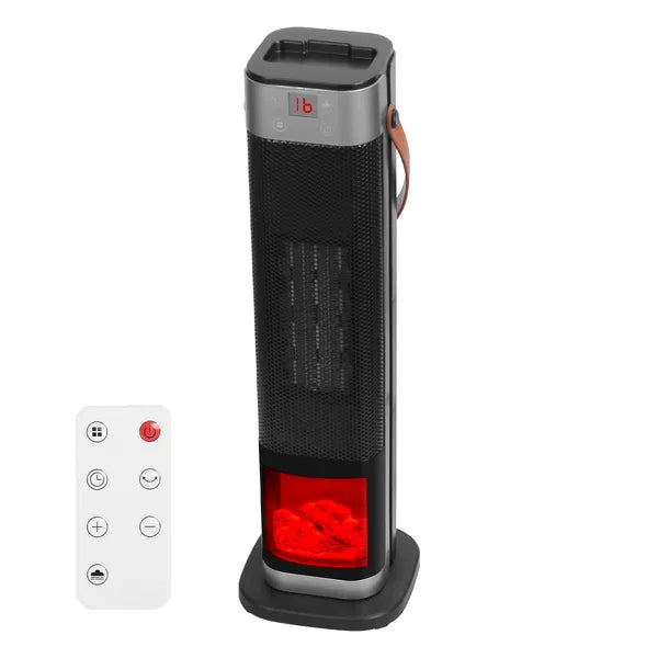 1500W Ceramic Tower Space Heater — 3D Flame Effect, 90° Oscillating, Remote Control & 12H Timer — Prime Trend Market